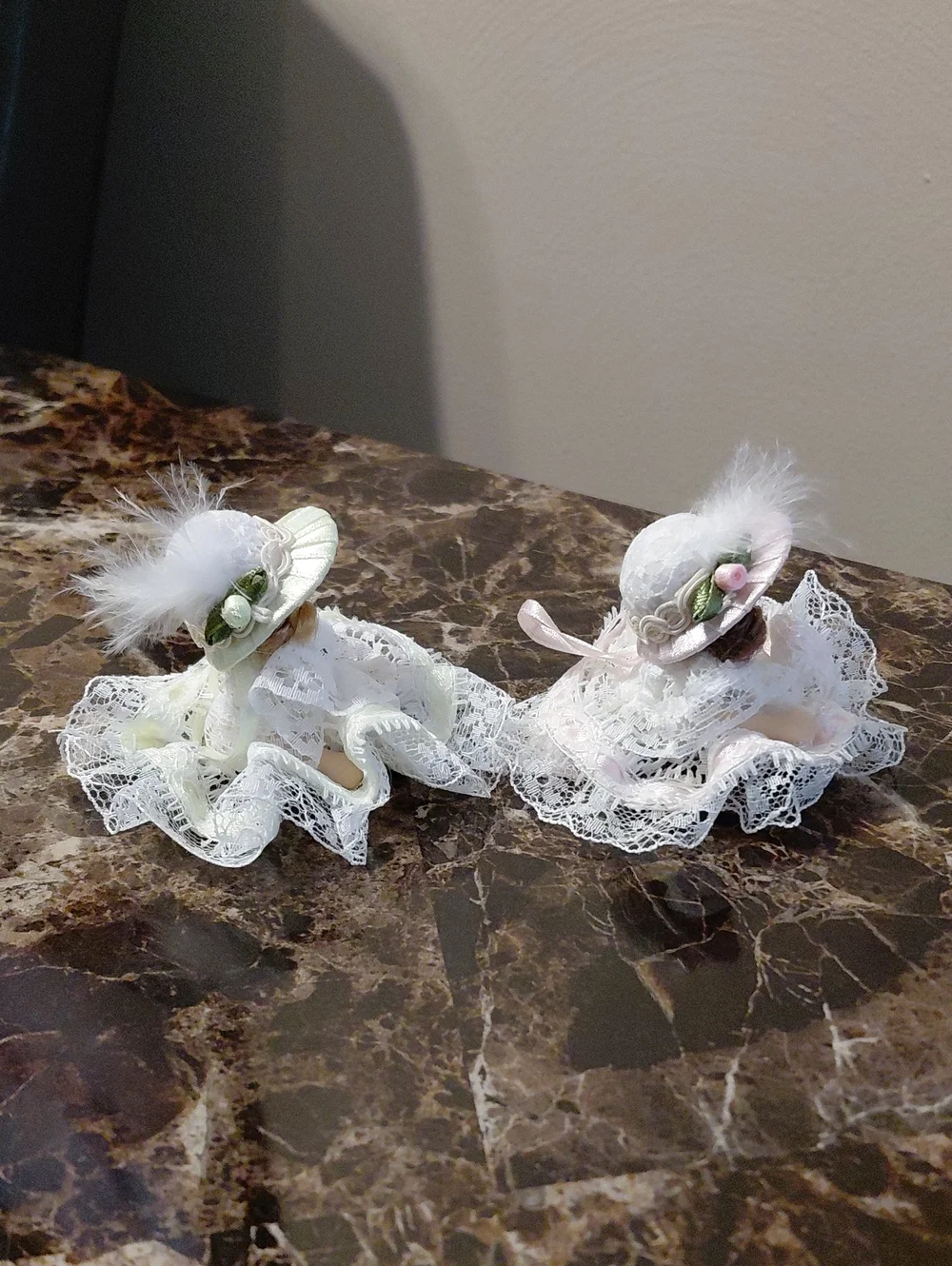 Lot of 2 Vintage Miniature Porcelain Victorian-style Doll Ornaments